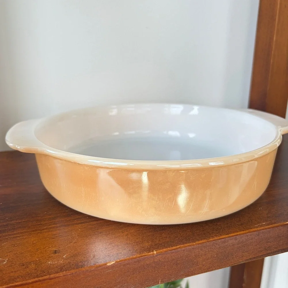 Vintage Fire-King Peach Lustre 450 Round Casserole Dish Milk Glass 8.25in